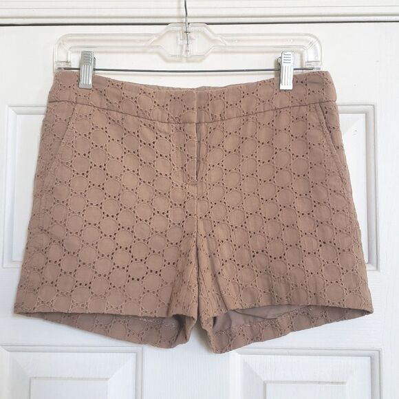 Vintage 90s Y2K Boho Eyelet Polkadot Shorts Tan Flat Front - Picture 2 of 13